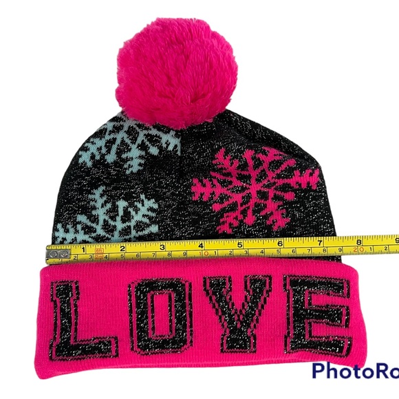 Girls Sparkly LOVE Pompom Sweater Hat - Picture 4 of 6